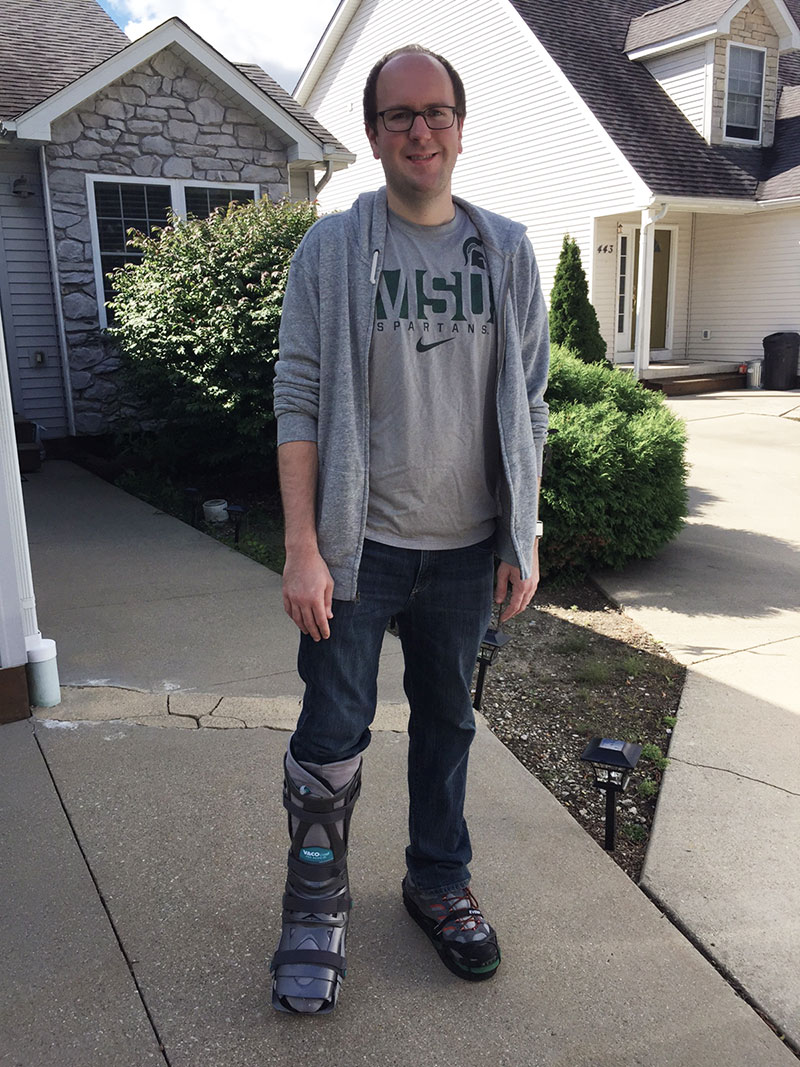 Picture of me standing outside home two days after moving into an orthopedic boot
